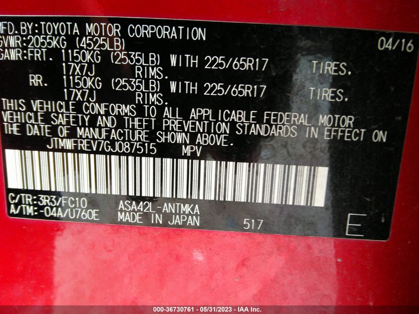 2016 TOYOTA RAV4 XLE - JTMWFREV7GJ087515