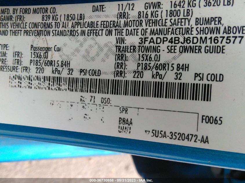 2013 FORD FIESTA SE - 3FADP4BJ6DM167577