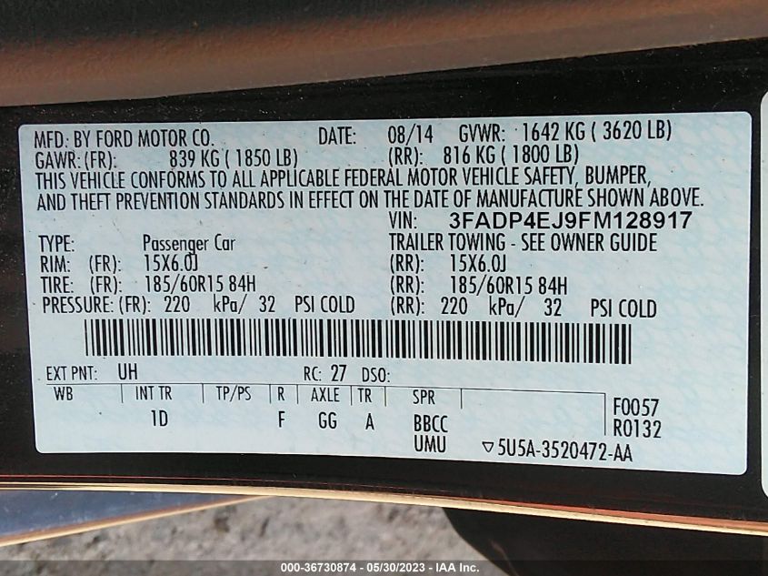 2015 FORD FIESTA SE - 3FADP4EJ9FM128917
