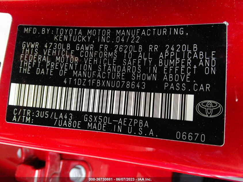 2022 TOYOTA AVALON LIMITED - 4T1DZ1FBXNU078643