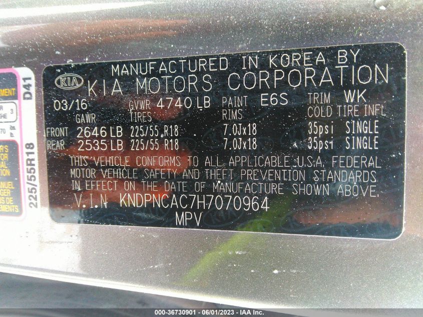 2017 KIA SPORTAGE EX - KNDPNCAC7H7070964