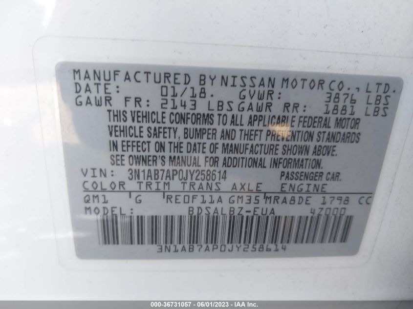 2018 NISSAN SENTRA S - 3N1AB7AP0JY258614