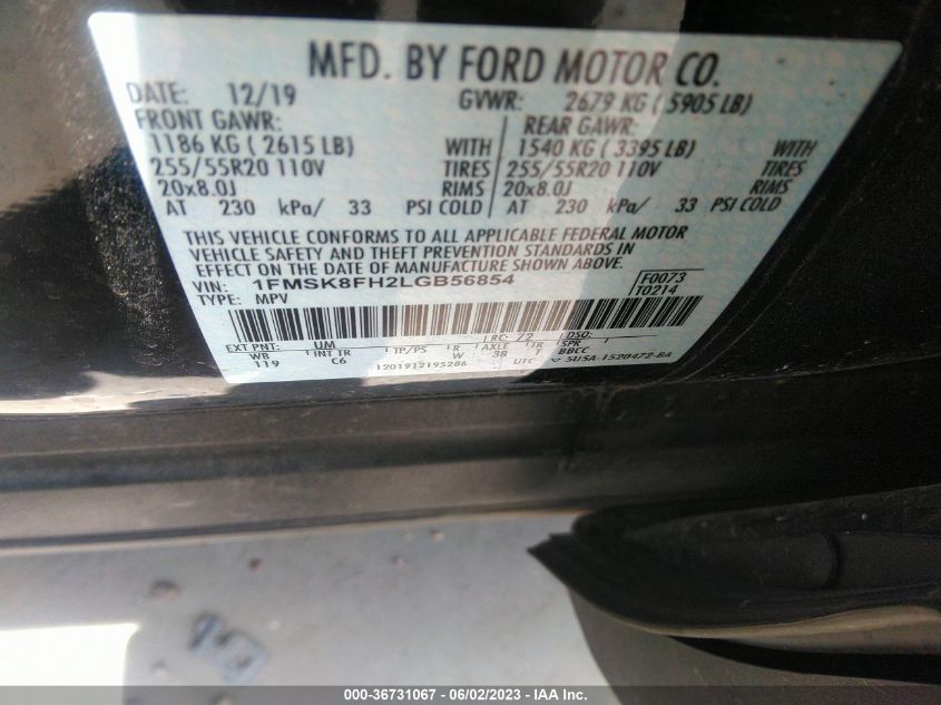 2020 FORD EXPLORER LIMITED - 1FMSK8FH2LGB56854