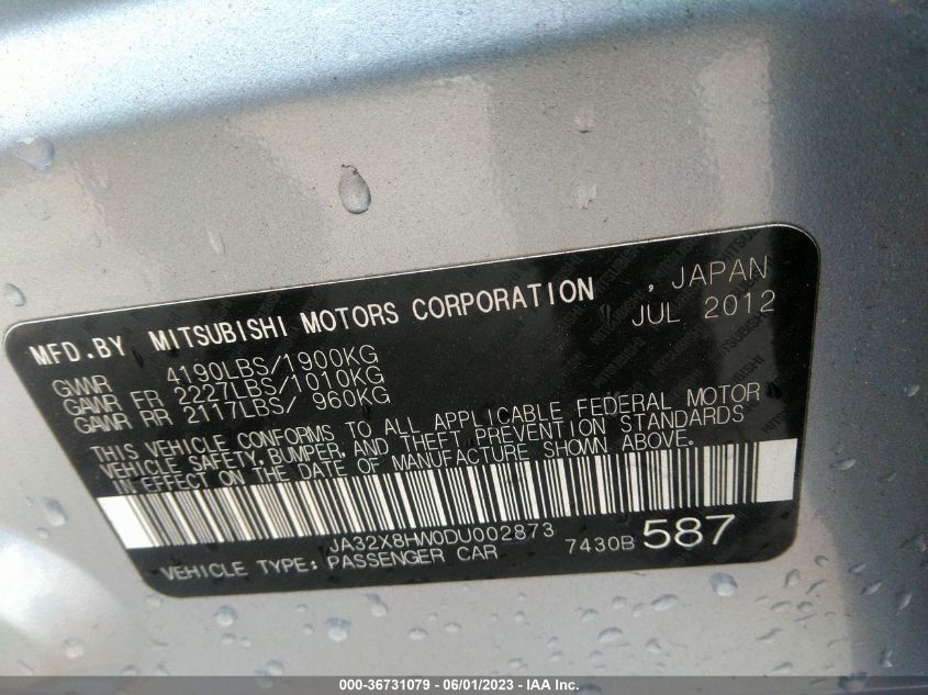2013 MITSUBISHI LANCER SPORTBACK GT JA32X8HW0DU002873