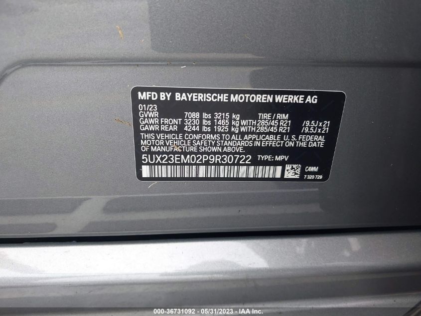 2023 BMW X7 XDRIVE40I 5UX23EM02P9R30722