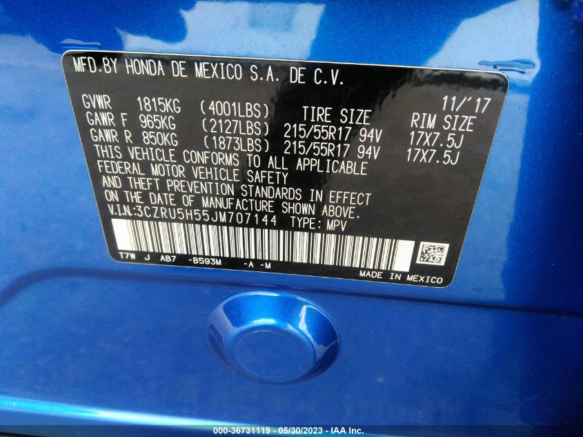 2018 HONDA HR-V EX - 3CZRU5H55JM707144