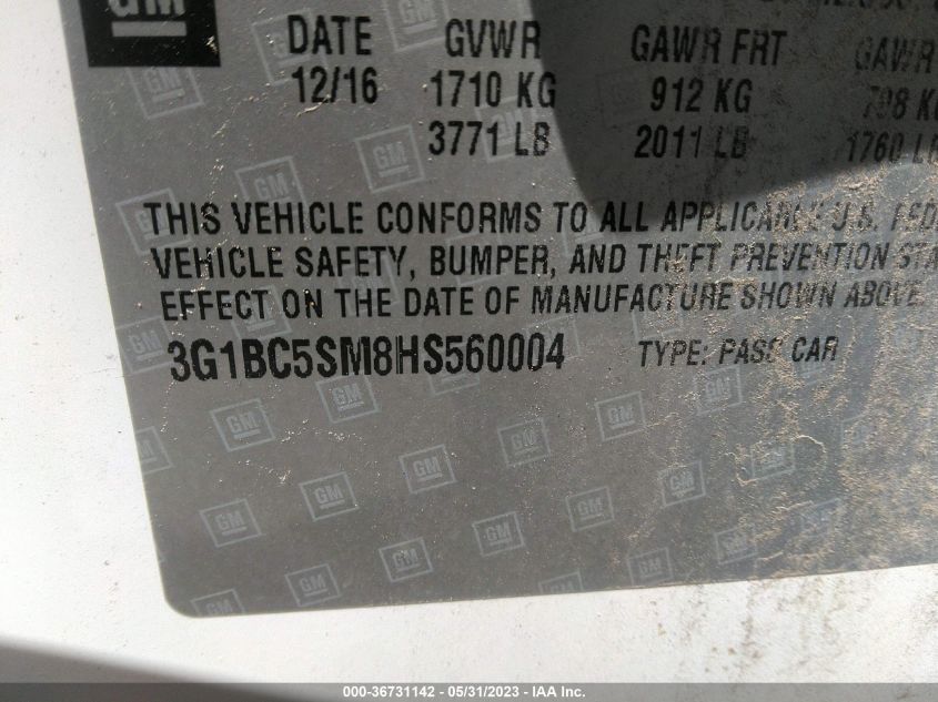 2017 CHEVROLET CRUZE LS - 3G1BC5SM8HS560004