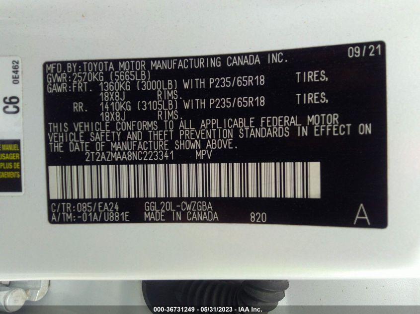 2022 LEXUS RX RX 350 - 2T2AZMAA8NC223341