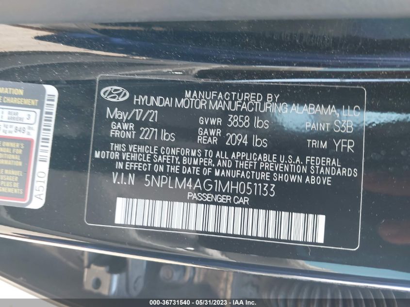 2021 HYUNDAI ELANTRA SEL - 5NPLM4AG1MH051133