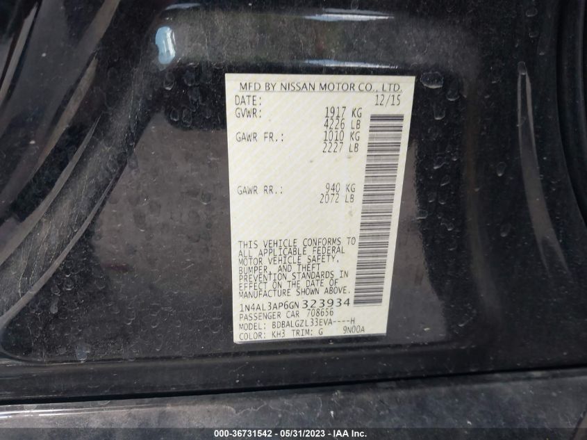 2016 NISSAN ALTIMA 2.5 S - 1N4AL3AP6GN323934