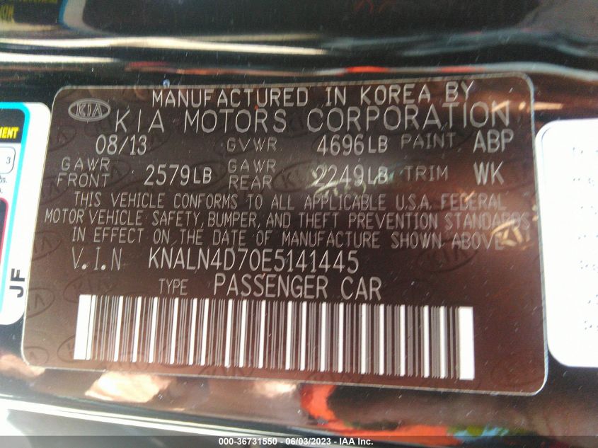 2014 KIA CADENZA LIMITED KNALN4D70E5141445
