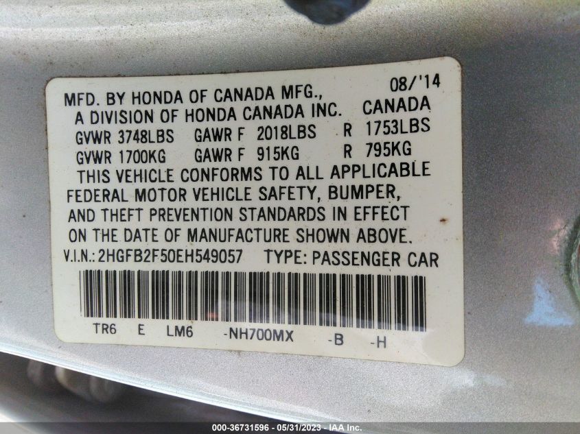 2014 HONDA CIVIC SEDAN LX - 2HGFB2F50EH549057