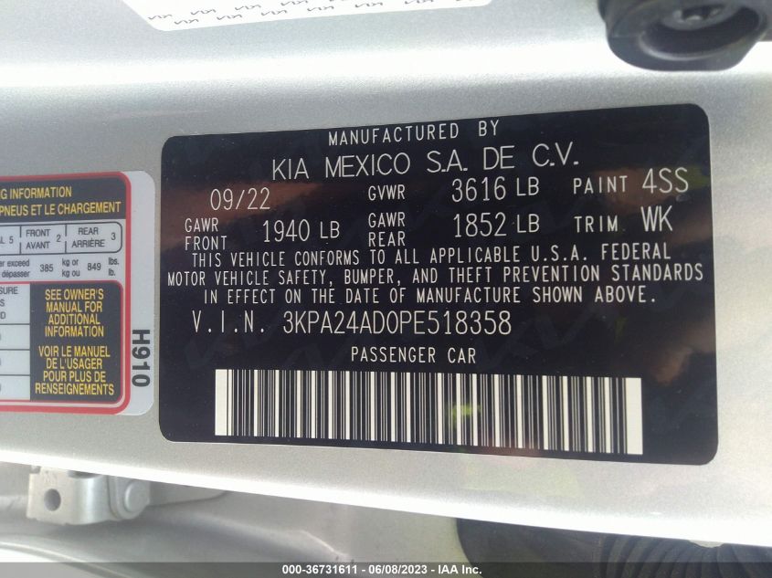 2023 KIA RIO LX - 3KPA24AD0PE518358