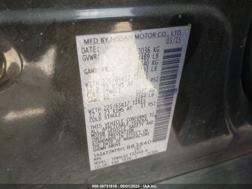 2015 NISSAN ROGUE SV - 5N1AT2MT9FC883840