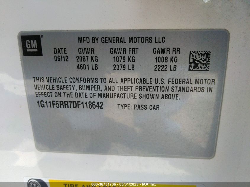 2013 CHEVROLET MALIBU ECO - 1G11F5RR7DF118642