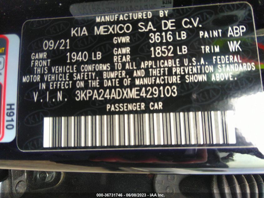 2021 KIA RIO LX - 3KPA24ADXME429103