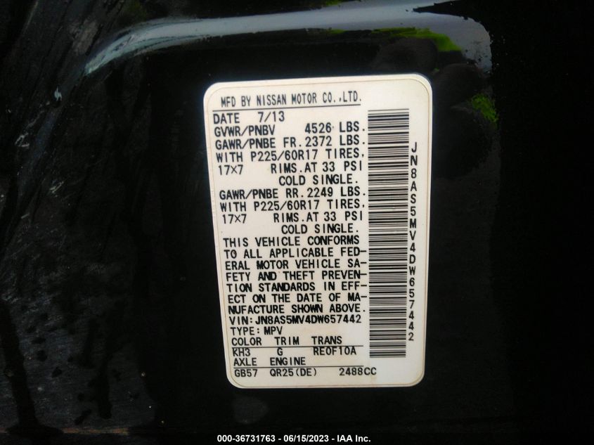 2013 NISSAN ROGUE SV - JN8AS5MV4DW657442