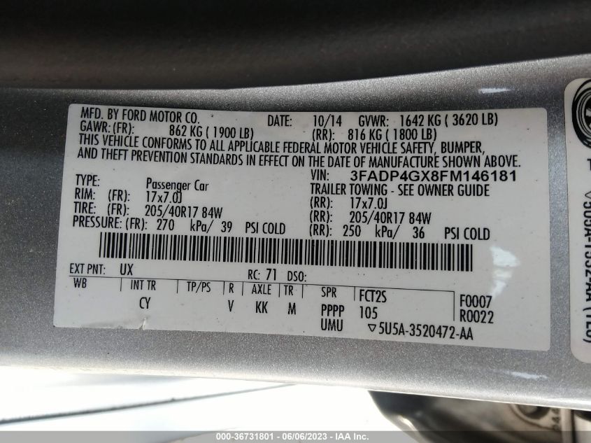 2015 FORD FIESTA ST - 3FADP4GX8FM146181