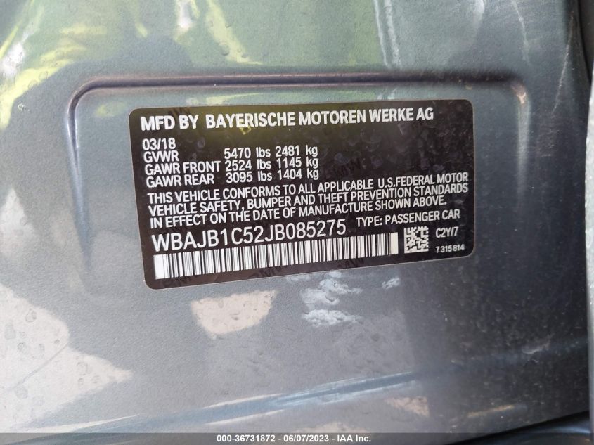 2018 BMW 5 SERIES 530E XDRIVE IPERFORMANCE - WBAJB1C52JB085275