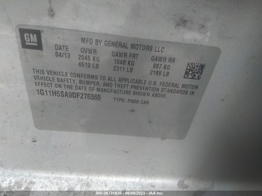 2013 CHEVROLET MALIBU LTZ - 1G11H5SA9DF276365