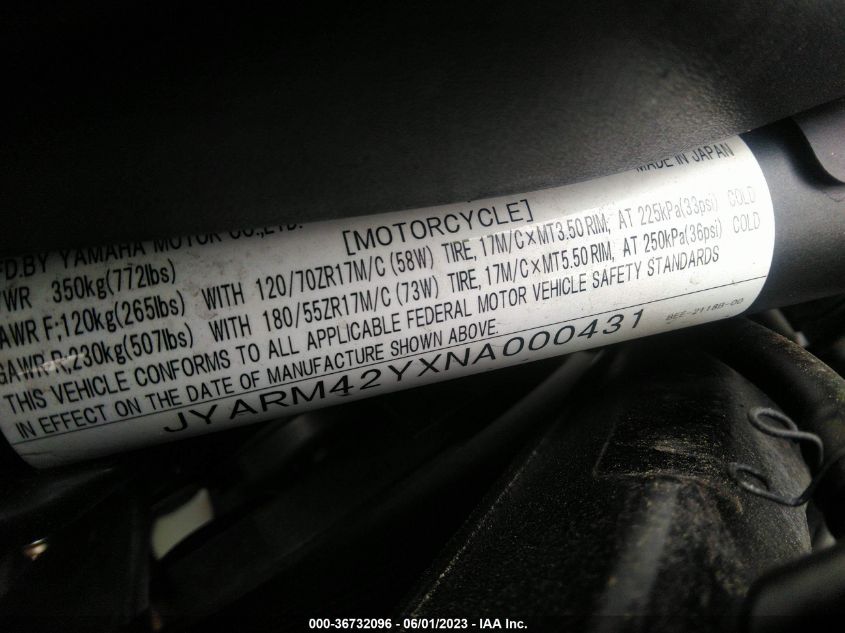 2022 YAMAHA MTM690 JYARM42YXNA000431