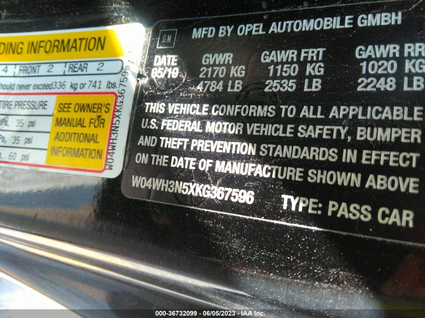 2019 BUICK CASCADA PREMIUM W04WH3N5XKG367596