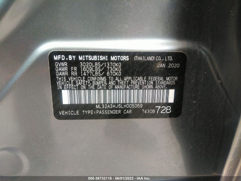 2020 MITSUBISHI MIRAGE ES/SE - ML32A3HJ5LH005059