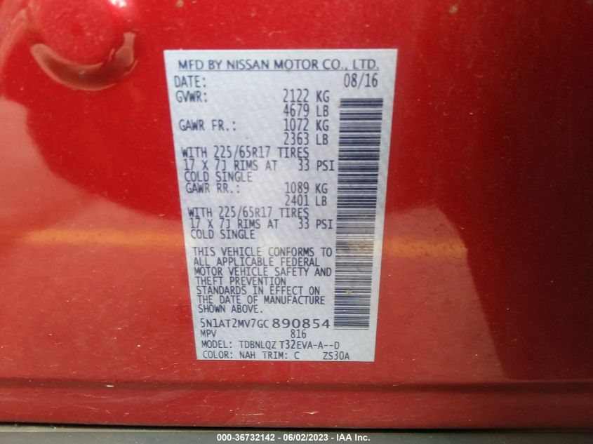 2016 NISSAN ROGUE SV - 5N1AT2MV7GC890854