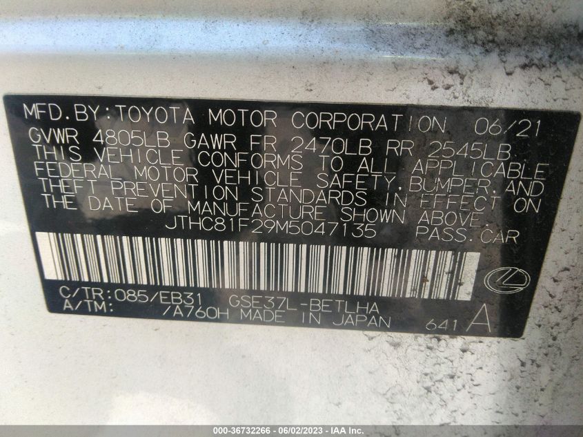 2021 LEXUS IS IS 300 - JTHC81F29M5047135