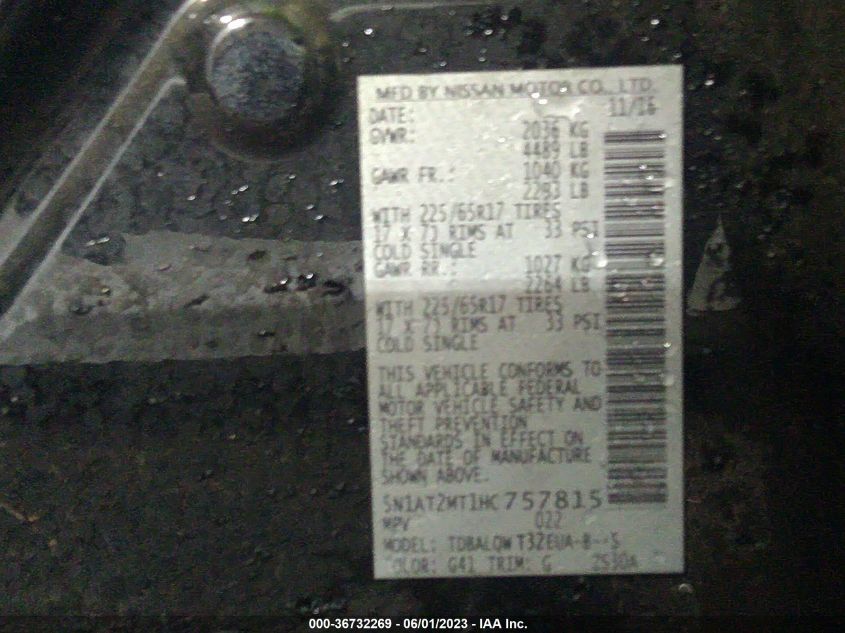 2017 NISSAN ROGUE SV - 5N1AT2MT1HC757815