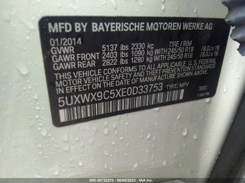 2014 BMW X3 XDRIVE28I - 5UXWX9C5XE0D33753