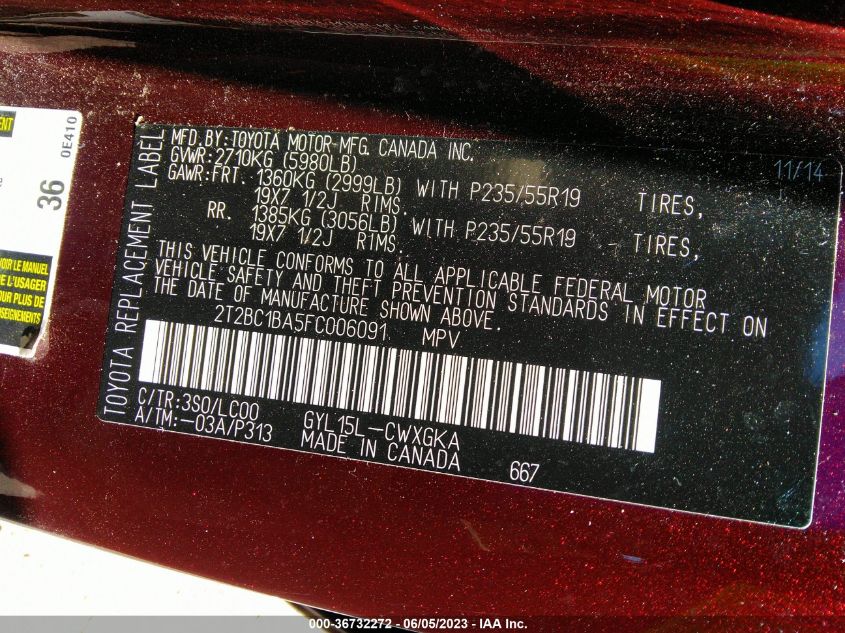 2015 LEXUS RX 450H - 2T2BC1BA5FC006091