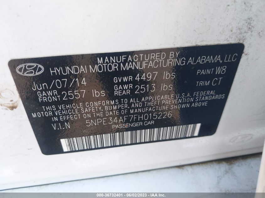 2015 HYUNDAI SONATA 2.4L LIMITED - 5NPE34AF7FH015226