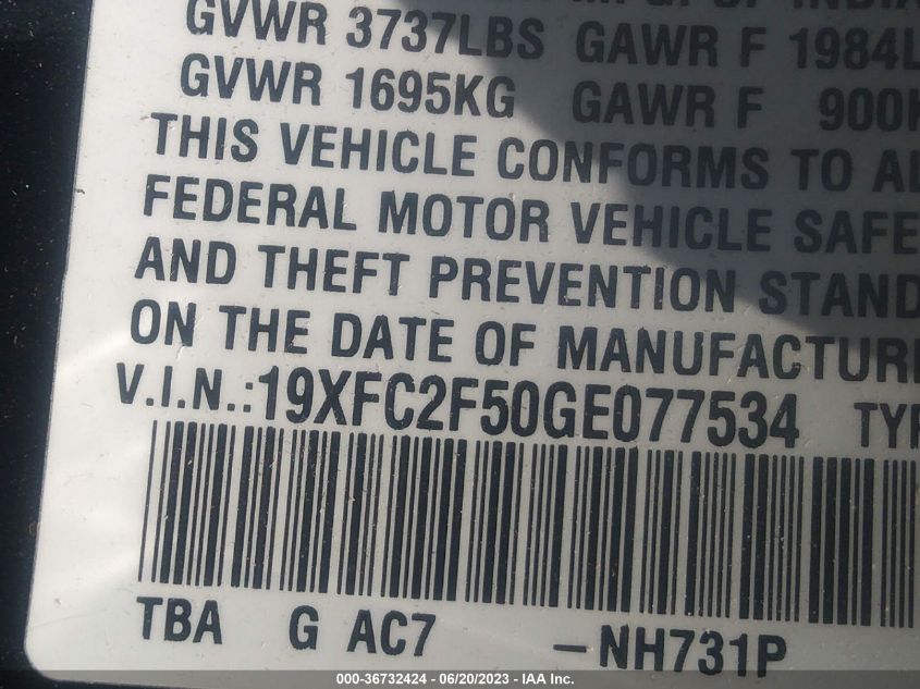 2016 HONDA CIVIC SEDAN LX - 19XFC2F50GE077534