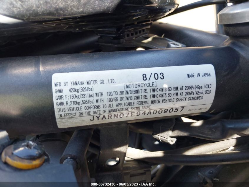 2004 YAMAHA FZS10 JYARN07E94A009057
