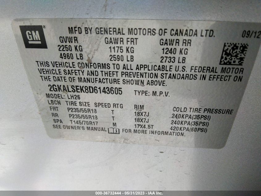 2013 GMC TERRAIN SLE - 2GKALSEK8D6143605