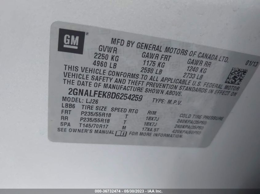 2013 CHEVROLET EQUINOX LTZ - 2GNALFEK8D6254259