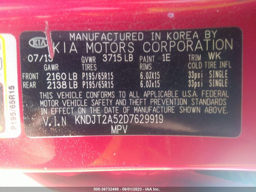 2013 KIA SOUL BASE - KNDJT2A52D7629919