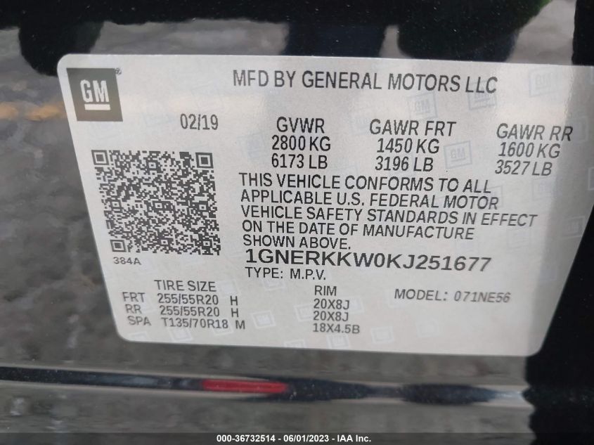 2019 CHEVROLET TRAVERSE PREMIER - 1GNERKKW0KJ251677