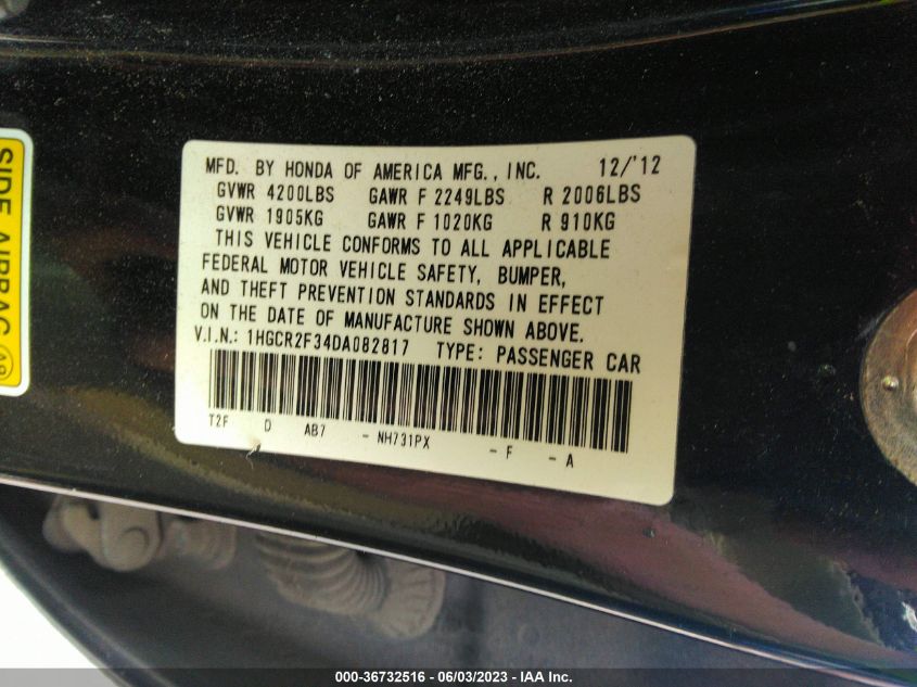 2013 HONDA ACCORD SDN LX - 1HGCR2F34DA082817