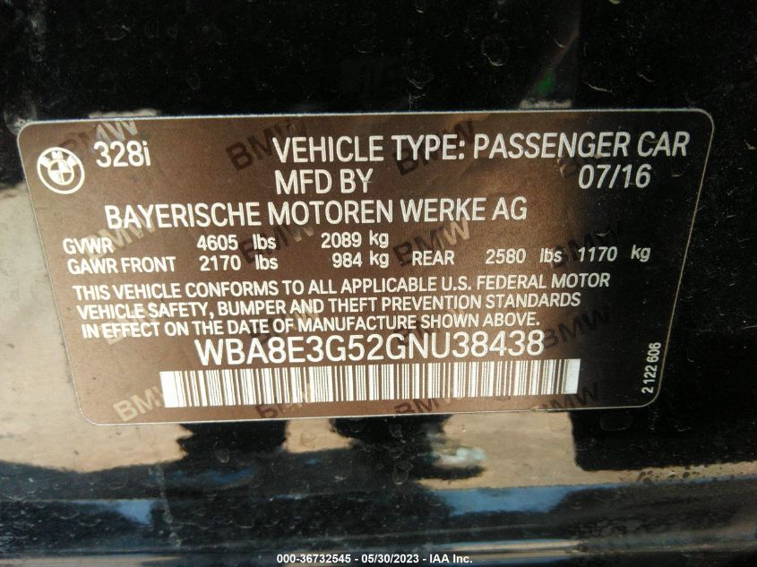2016 BMW 3 SERIES 328I XDRIVE - WBA8E3G52GNU38438