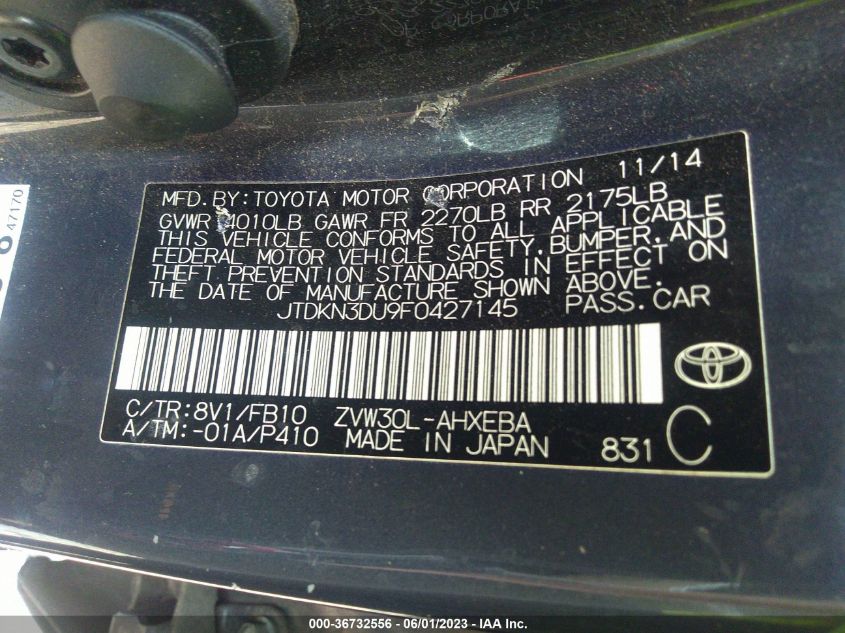 2015 TOYOTA PRIUS FOUR - JTDKN3DU9F0427145