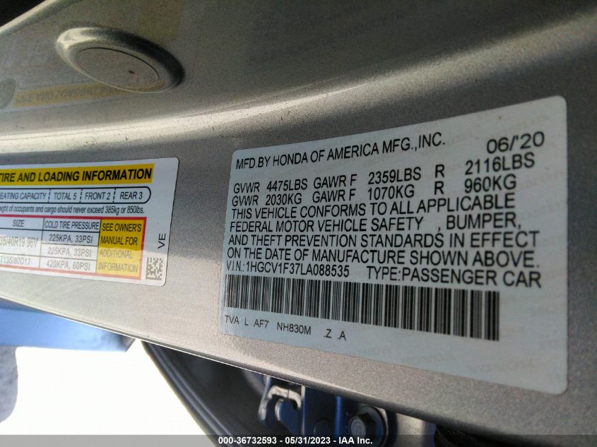 2020 HONDA ACCORD SEDAN SPORT - 1HGCV1F37LA088535