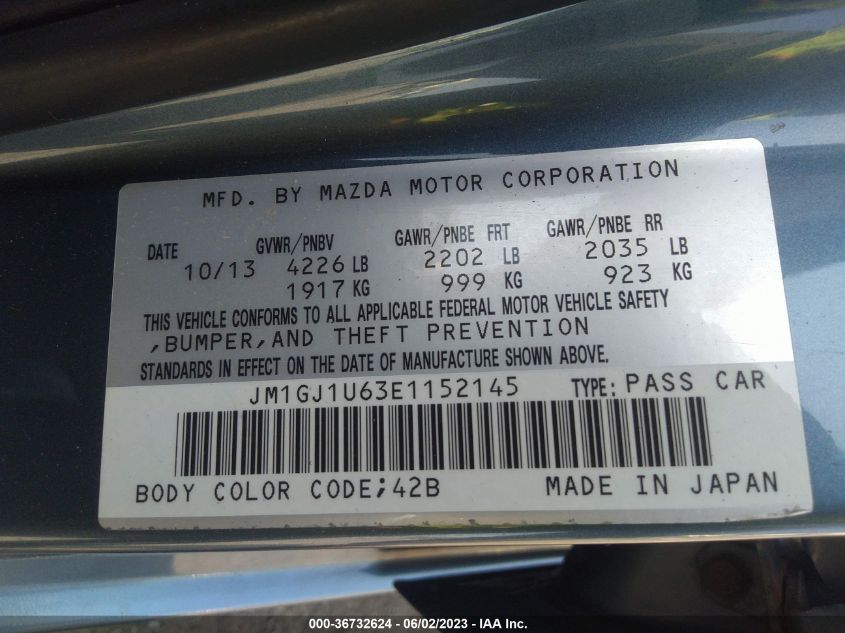 2014 MAZDA MAZDA6 I SPORT - JM1GJ1U63E1152145