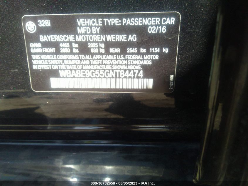 2016 BMW 3 SERIES 328I - WBA8E9G55GNT84474