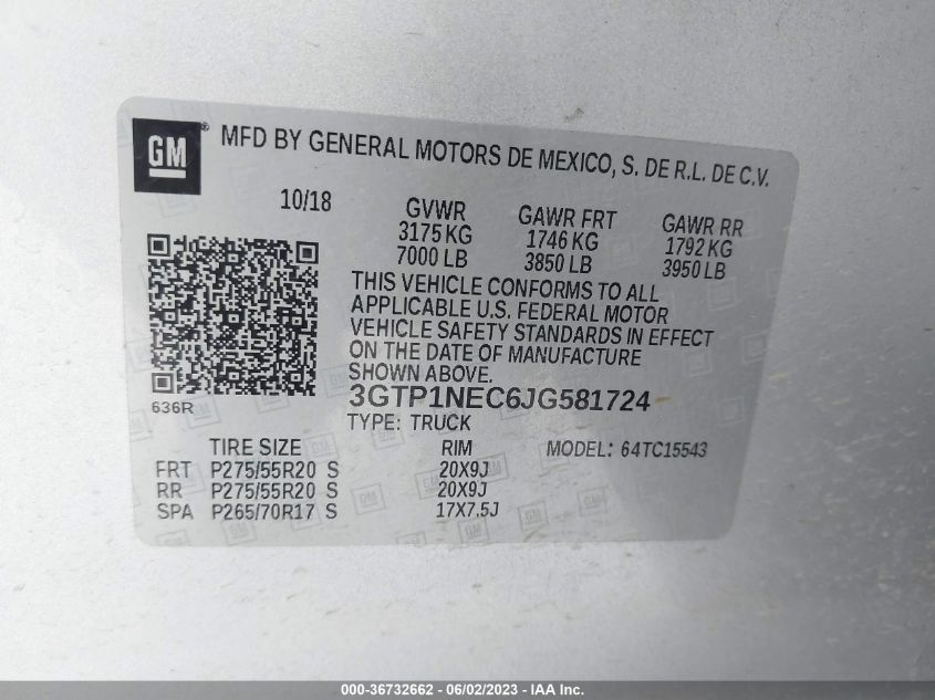 2018 GMC SIERRA 1500 SLT - 3GTP1NEC6JG581724
