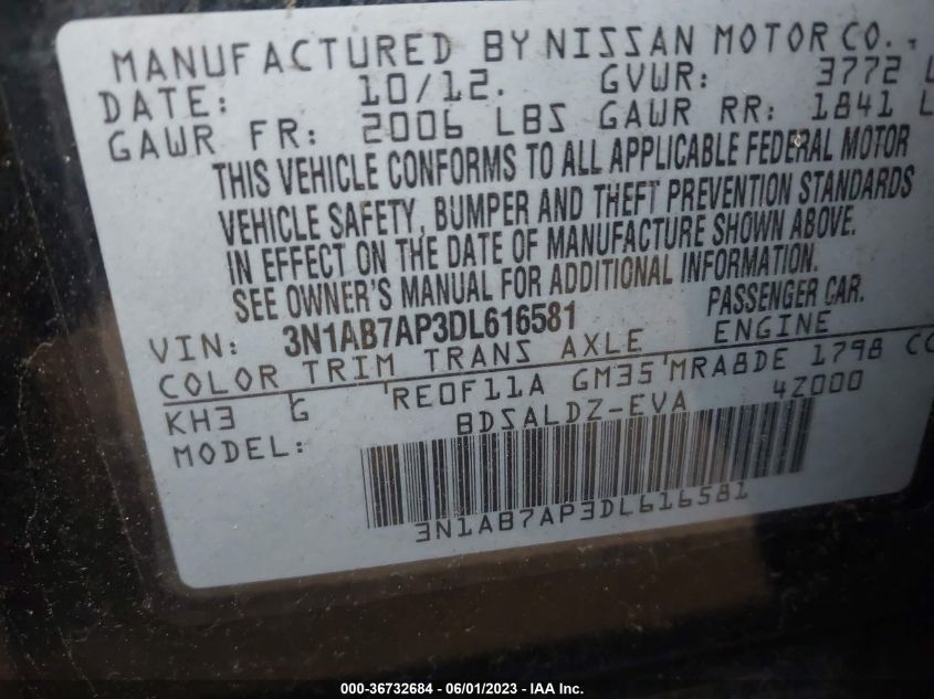 2013 NISSAN SENTRA SV - 3N1AB7AP3DL616581