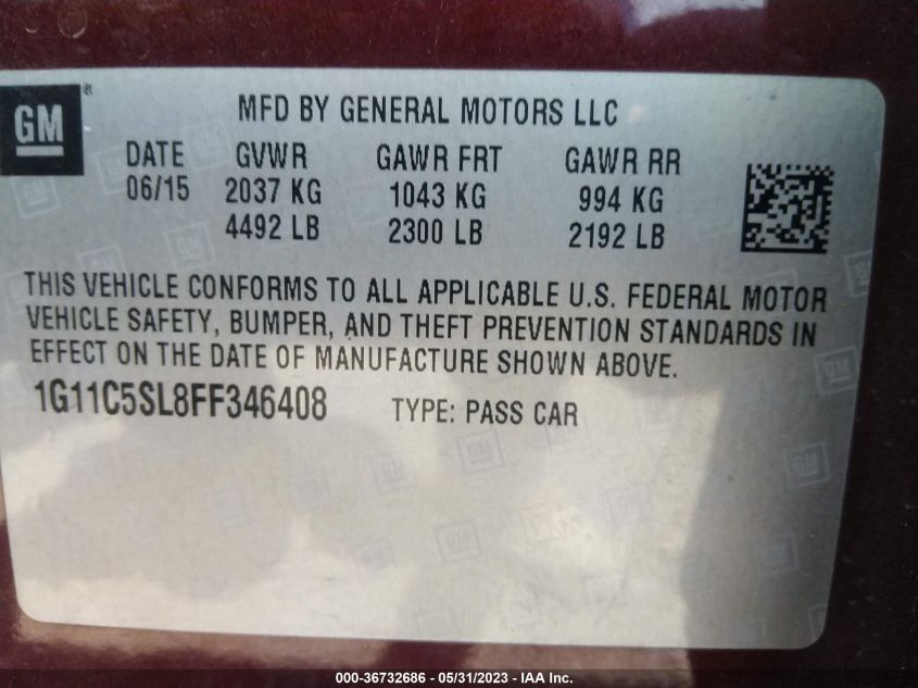 2015 CHEVROLET MALIBU LT - 1G11C5SL8FF346408