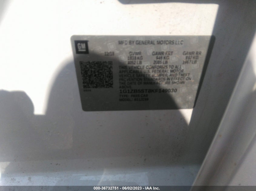 VIN 1G1ZB5ST8KF149030 2019 CHEVROLET MALIBU LS