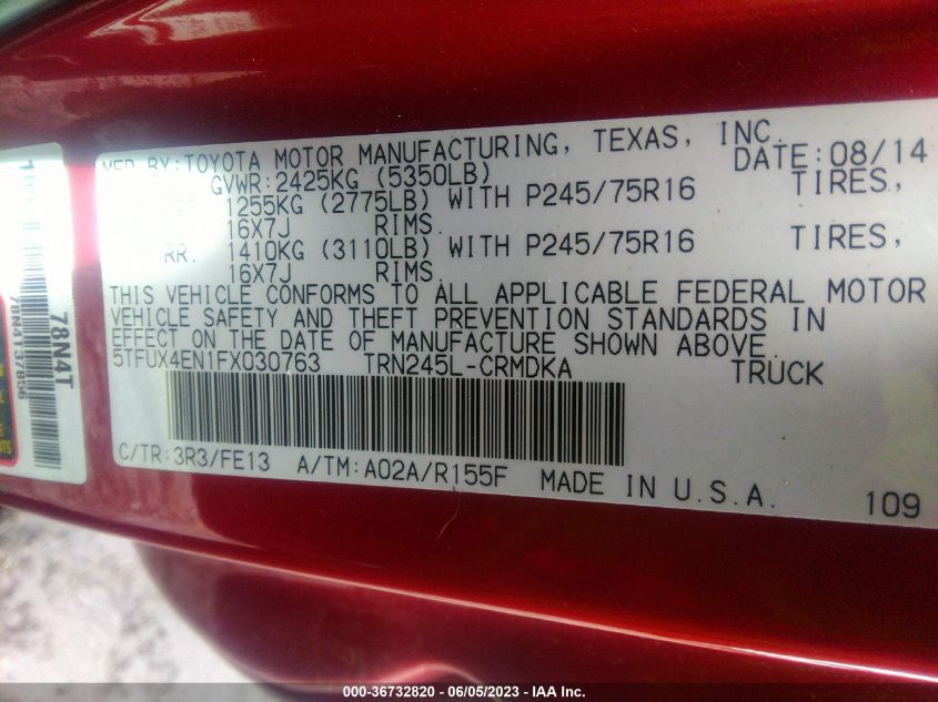 2015 TOYOTA TACOMA - 5TFUX4EN1FX030763